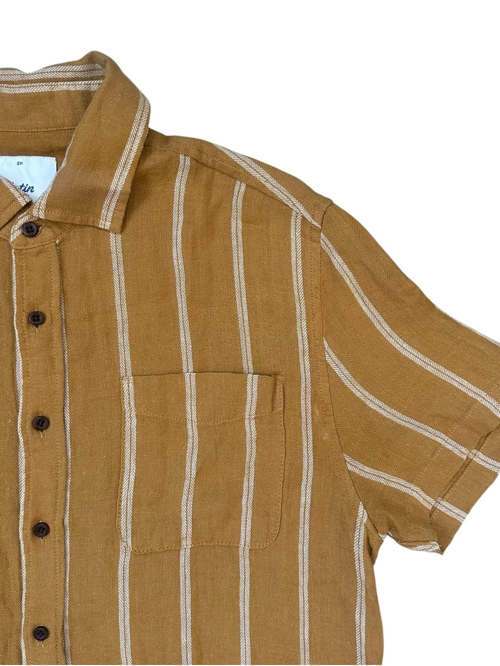 Katin Alan Ochre White Striped Linen Cotton Blend Short Sleeve Shirt Size Small - Picture 3 of 7